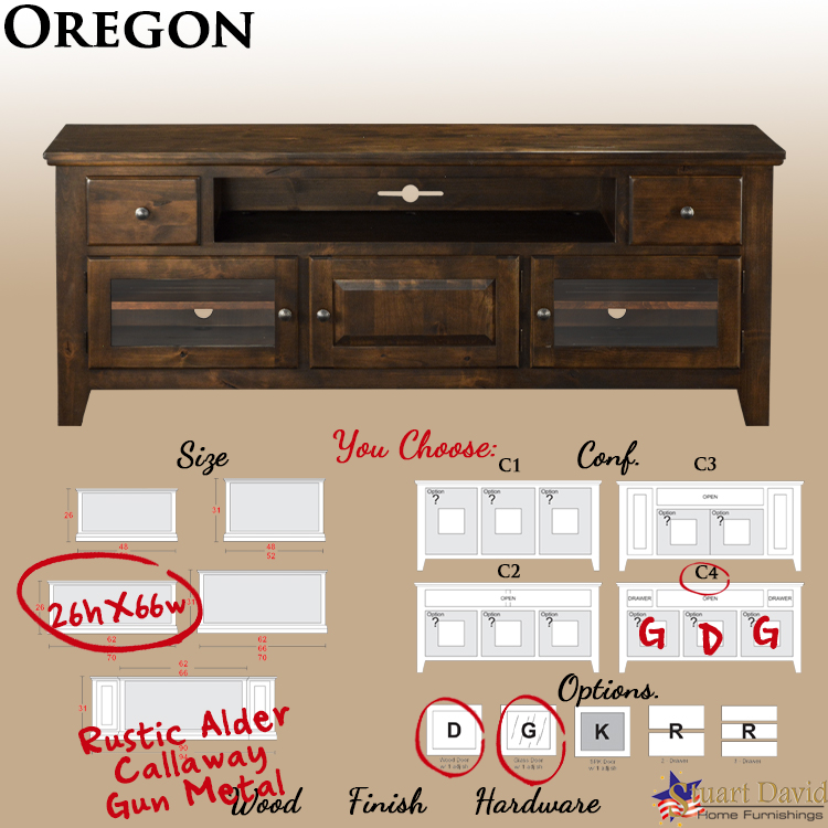 Oregon TV Stand made in USA in Solid Alder American Wood