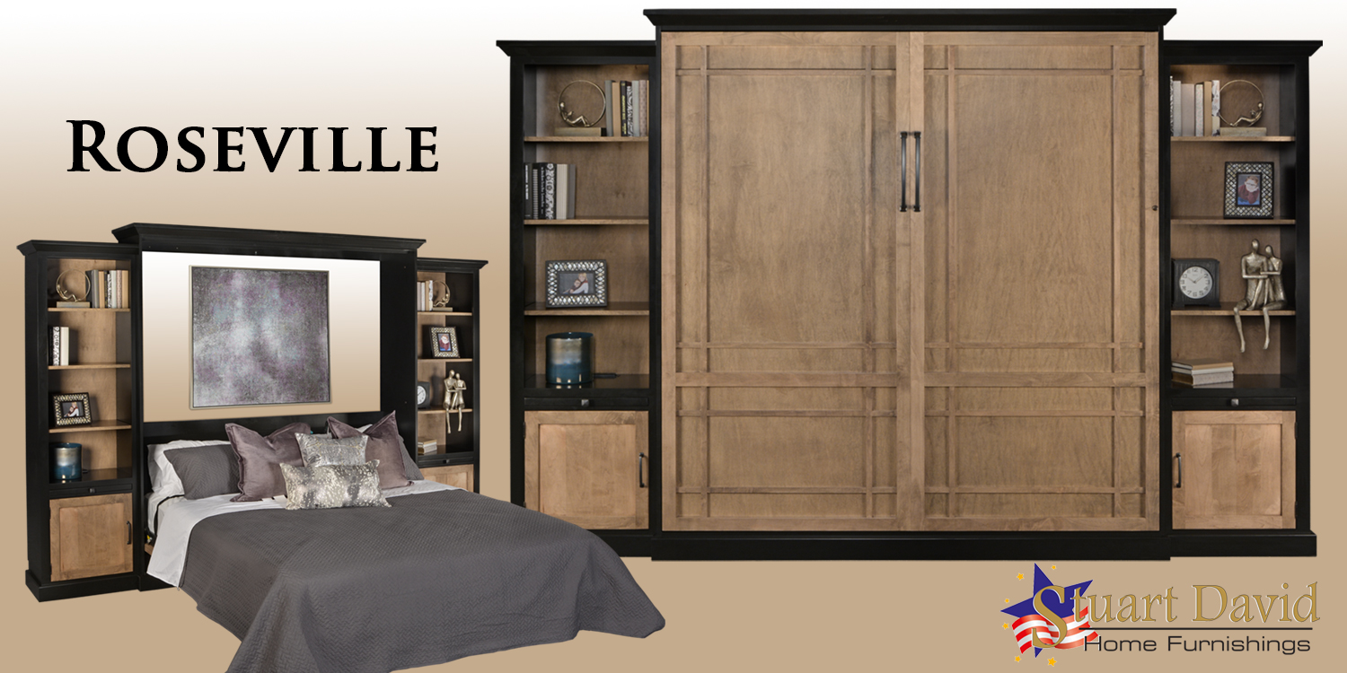Roseville King Sized Wall Bed Murphy Bed in Maple Hardwood Black Paint and Natural Finish