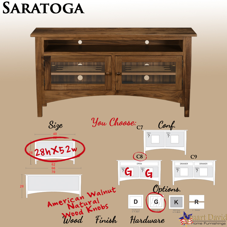 Saratoga Specialty TV Stand made in American Black Walnut with Natural Handfinish