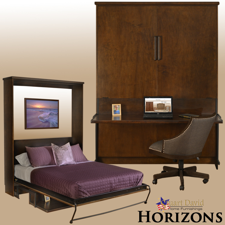 Horizons Wall Bed Murphy Bed with Desk on Door in Dark Brown Maple Wood Finish