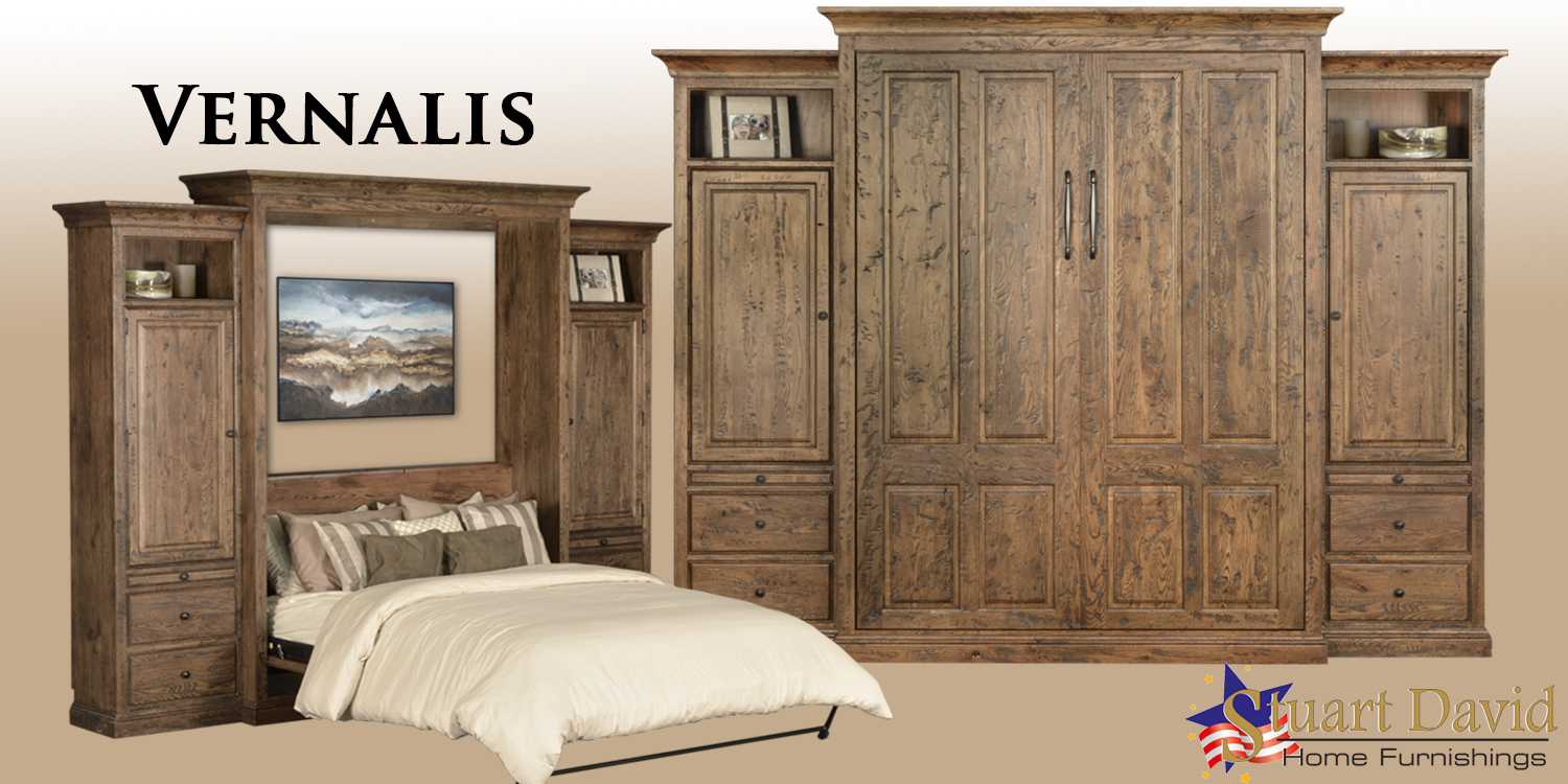 Vernalis Wall Bed Murphy Bed on Rustic White Oak with Heavy Distressing Scraping Handcrafted