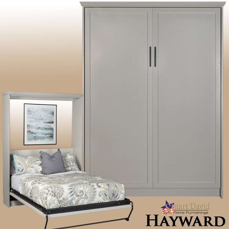 Hayward Wall Bed Murphy Bed Painted Grey on Full Size Mattress American Made