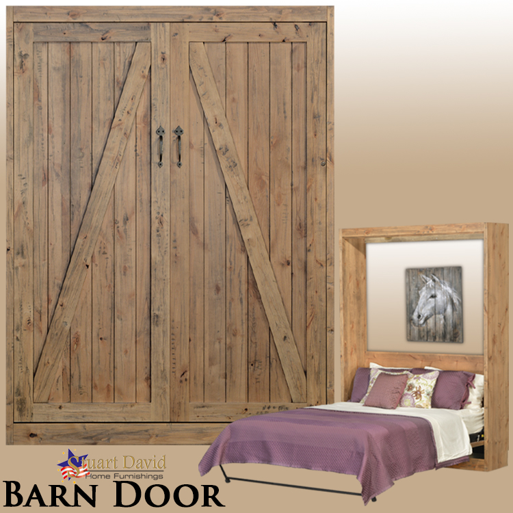 Barn Door Wall Bed Murphy Bed in Rustic Alder knotty Alder Blonde Finish