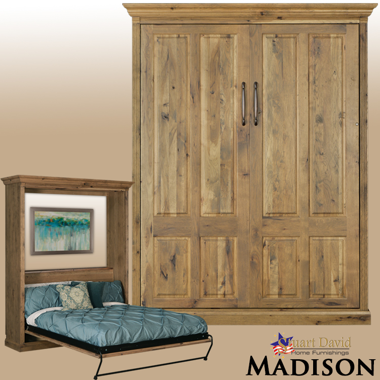 Madison Deluxe Wall Bed Murphy Bed on Rustic Hickory Hardwood Solid American Made Furniture