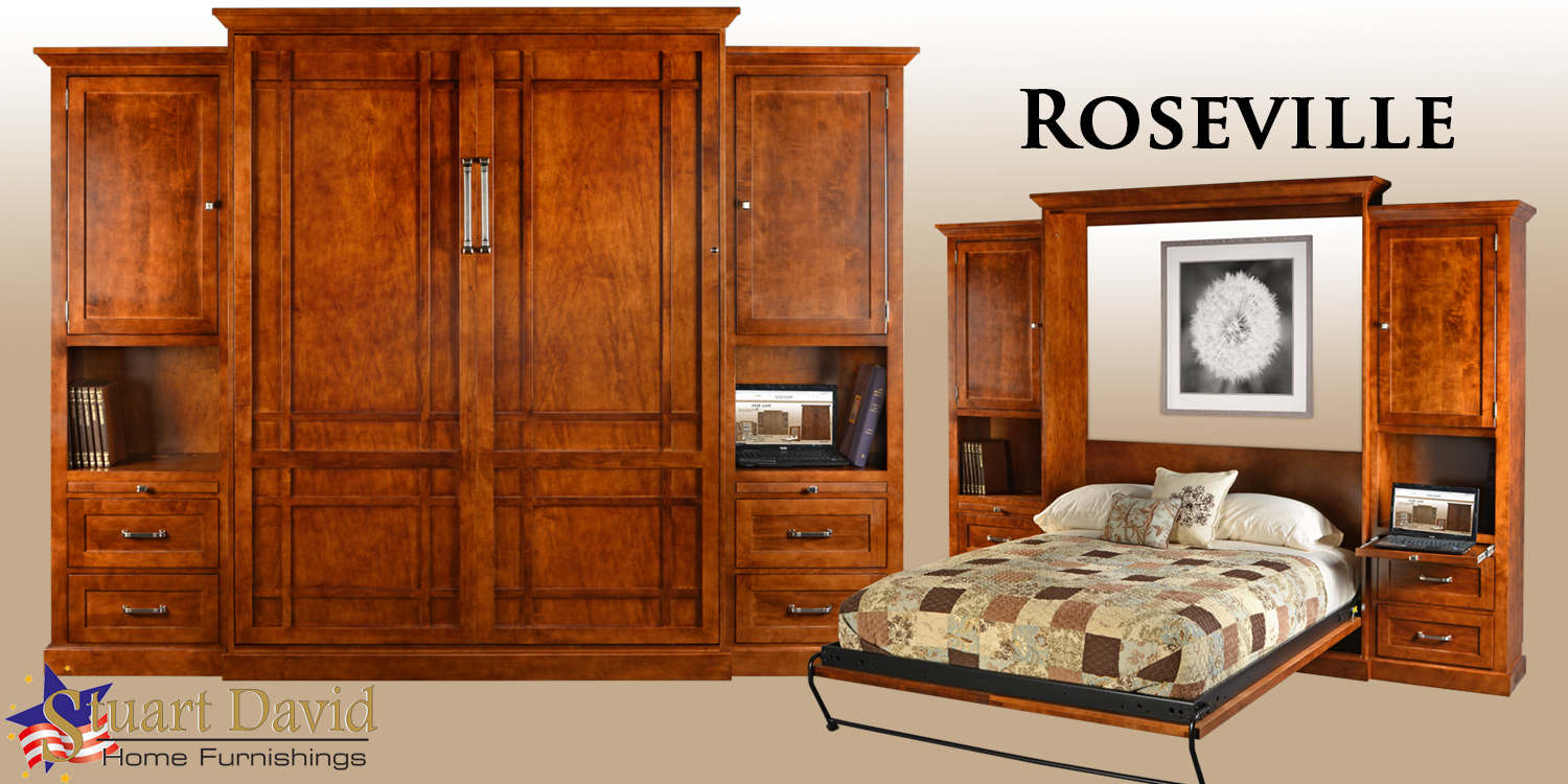 Roseville Wall Bed Murphy Bed with Storage in American Maple Hardwood Handcrafted Locally Made