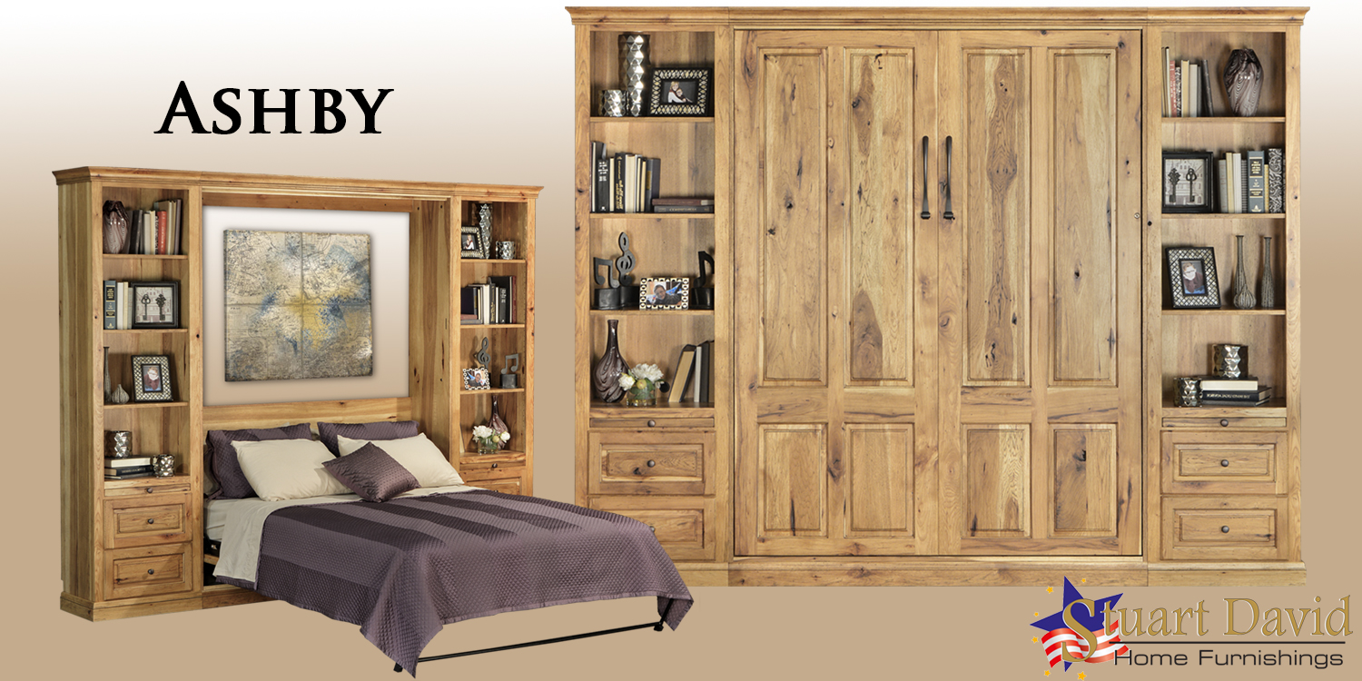 Ashby Wall Bed Murphy Bed in Rustic Hickory Unique Wood Solid Wood Furniture