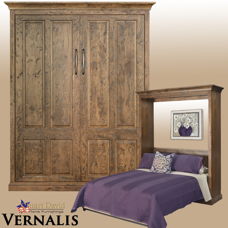 Vernalis Deluxe Wall Bed Murphy Bed in Rustic White Oak Reclaimed Look Solid Hardwood