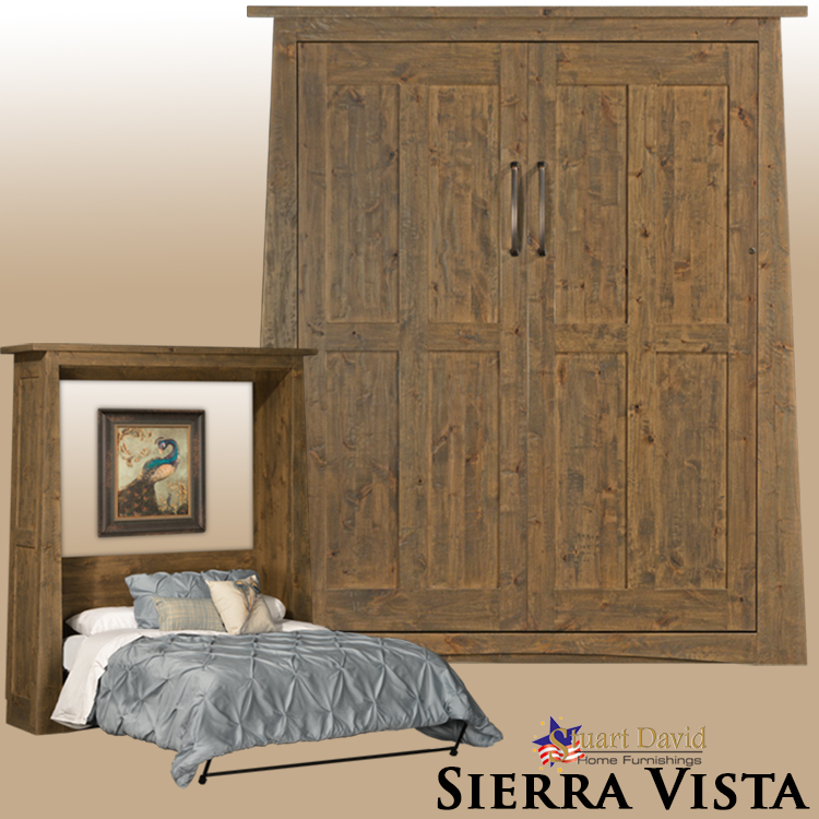 Sierra Vista Deluxe Wall Bed Murphy Bed in Rustic Alder with Handcrafted Distressing American Made
