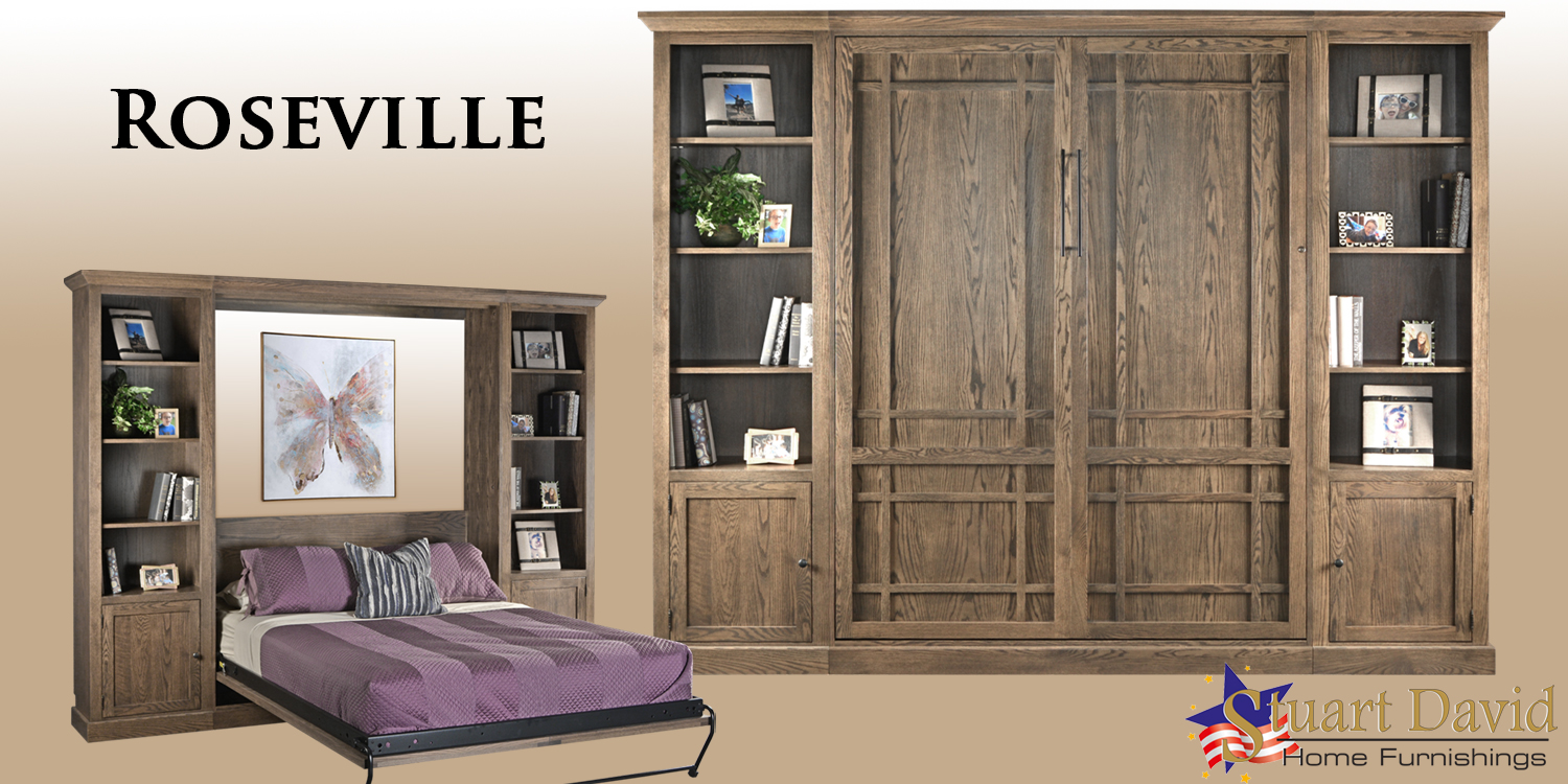 Roseville Wall Bed in Grey Finish on Oak Made in US Handcrafted Locally